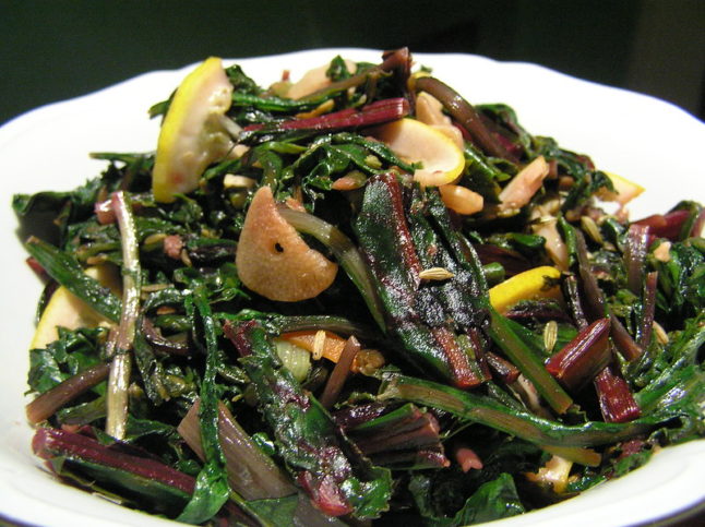 Dandelion greens with beet greens salad