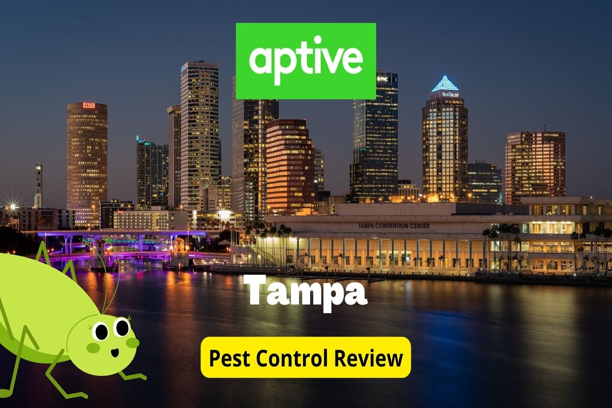 Text: Aptive Pest Control Review in Tampa | Background Image: Tampa Convention Center