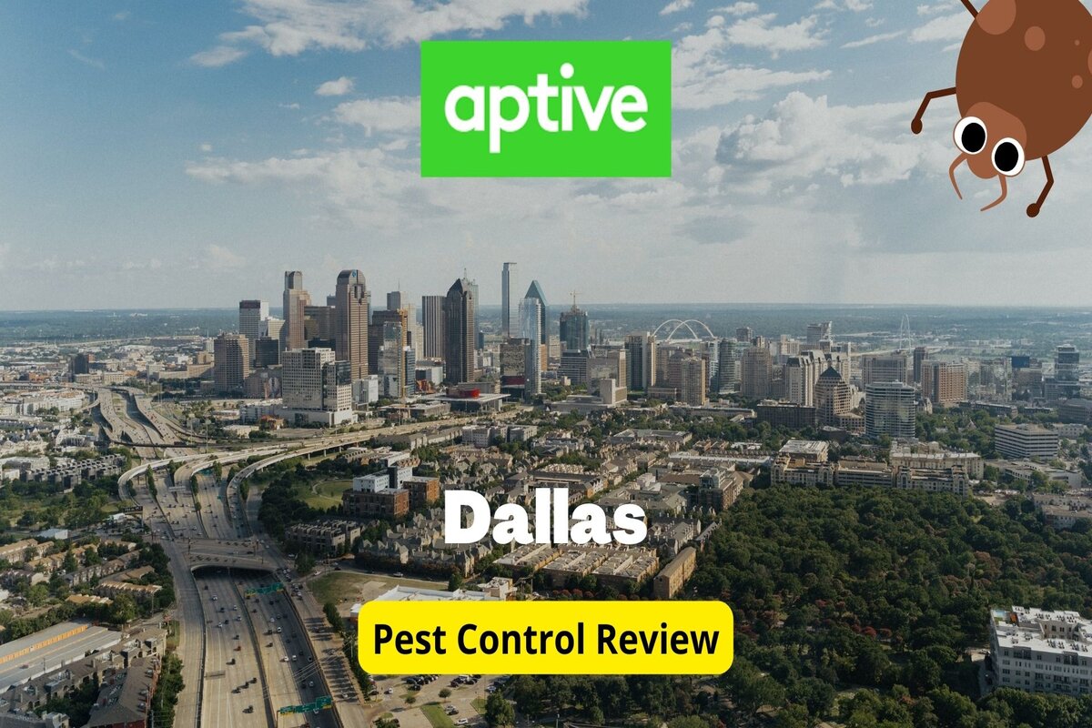Text: Aptive in Dallas Review | Background image: Aerial Photography of building