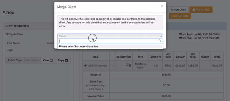 SingleOps Merge client page