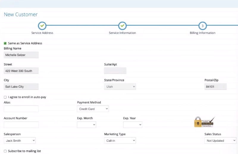 pocomos New Customer - Billing Info