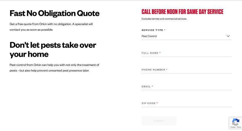 Orkin Fast No Obligation Quote - Contact Form
