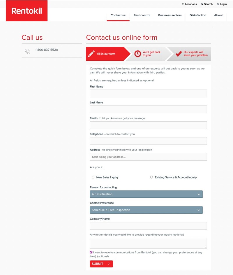 Rentokil Contact Us Form