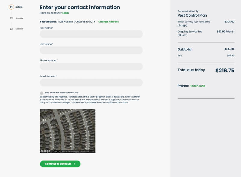 Terminix Check Out Contact Form