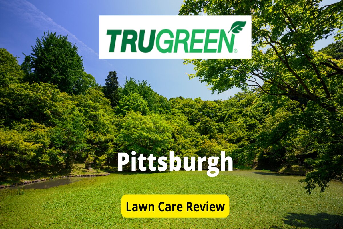 Text: TruGreen Pittsburgh Lawn Care Review | Background Image: Green grass and trees