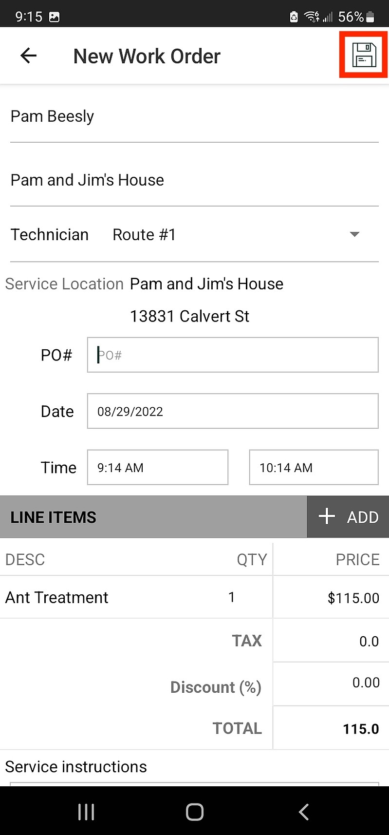 Fieldwork Save Work Order