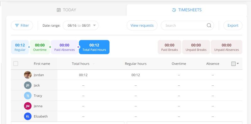 Admin timesheet tab