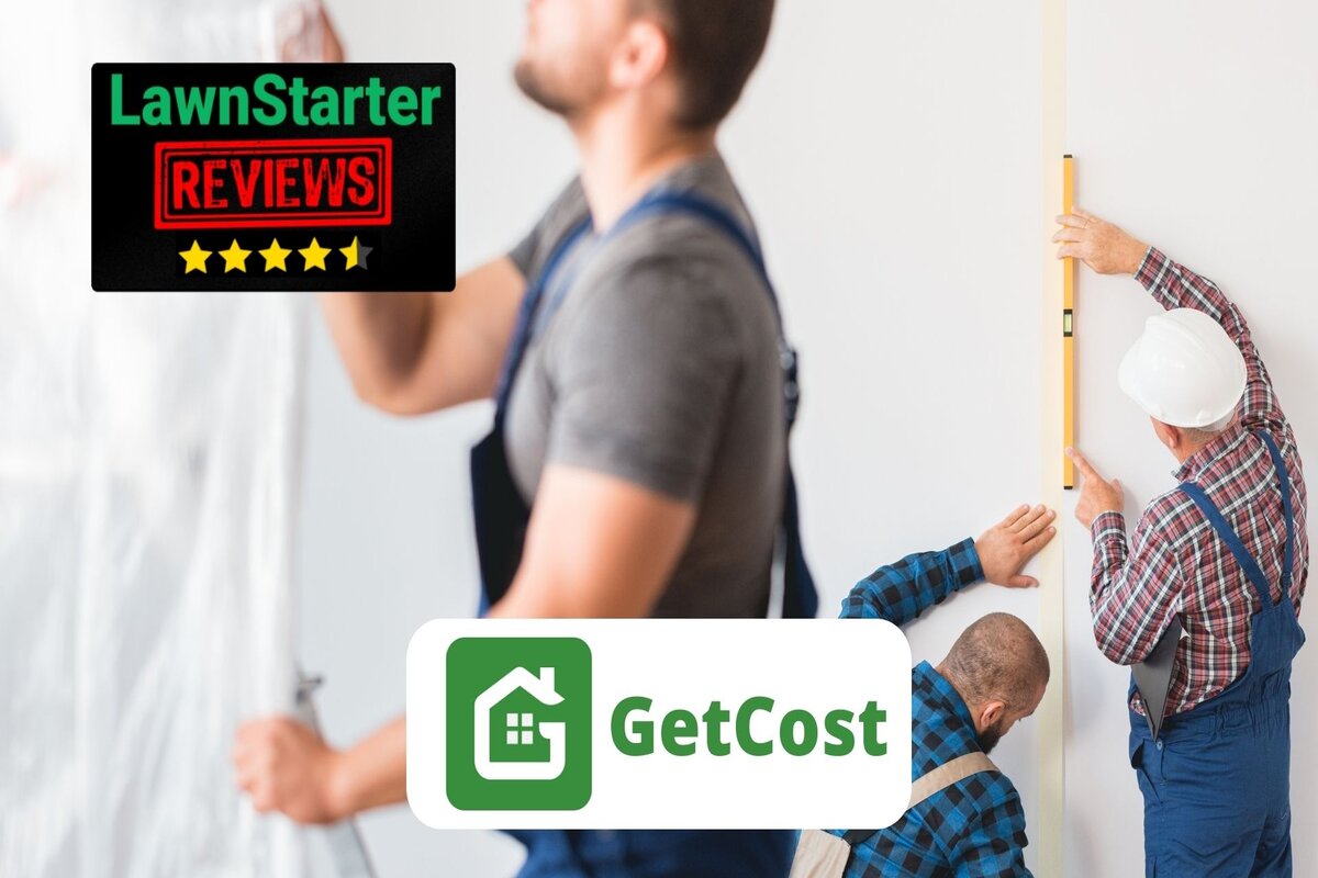 Text: GetCost Review | Background Images: People Working