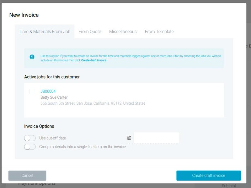 Invoice example on Tradify web