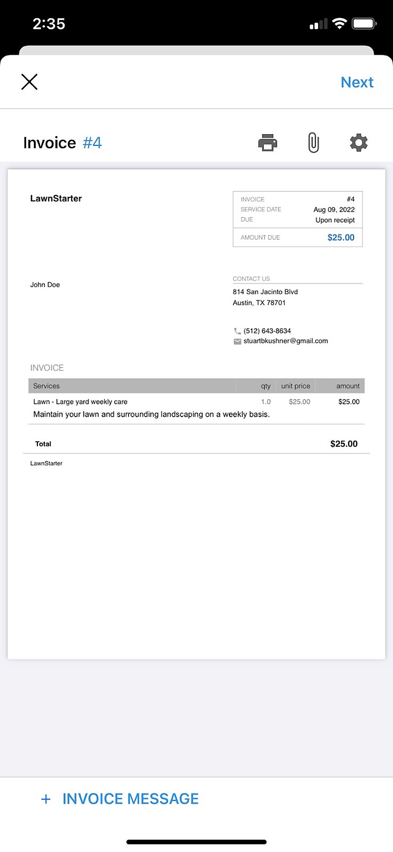 Housecall Pro Invoice on Mobile