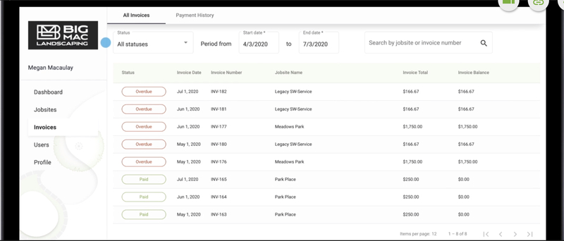 LMN Invoicing in customer portal