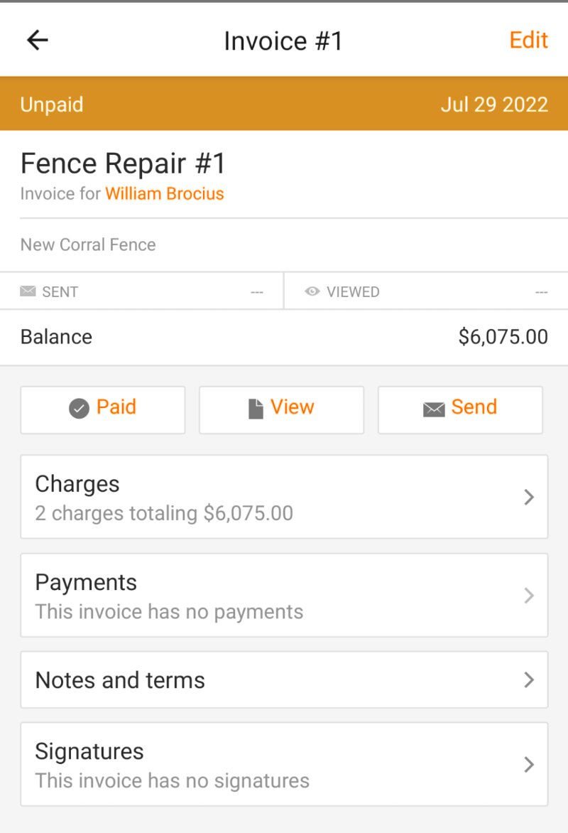 Kickserv Invoicing on Mobile App