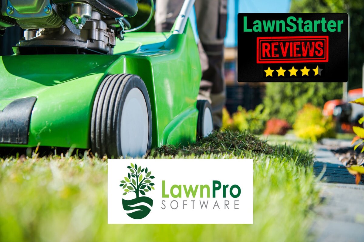 Text: LawnPro Review | Background Image: Lawn Mower on Grass