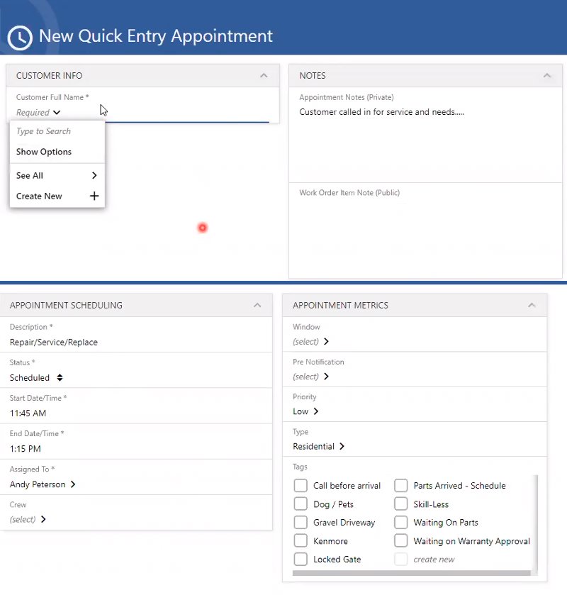 Smart Service New-Quick-Entry-Form