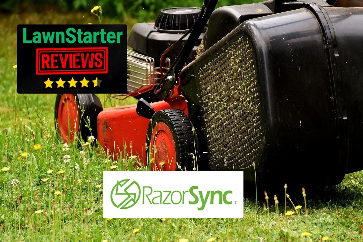 Text: RazorSync Software Review | Background Image: Lawn Mover on Grass