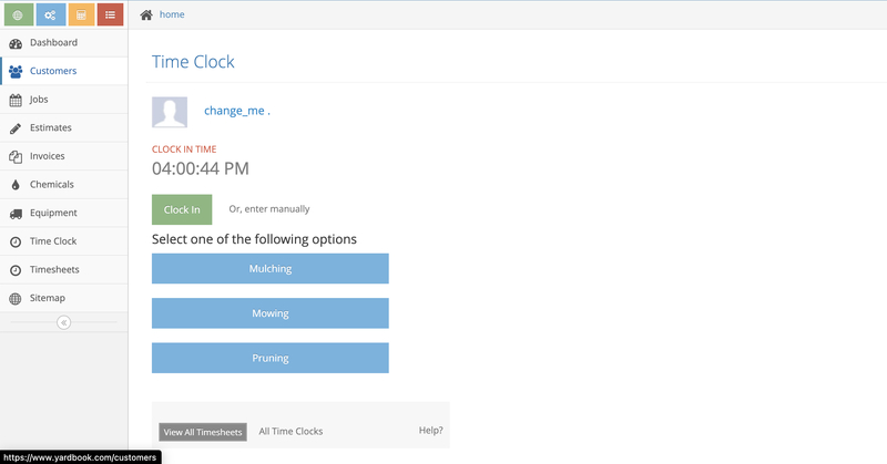 Yardbook The Time Clock's Menu Changed