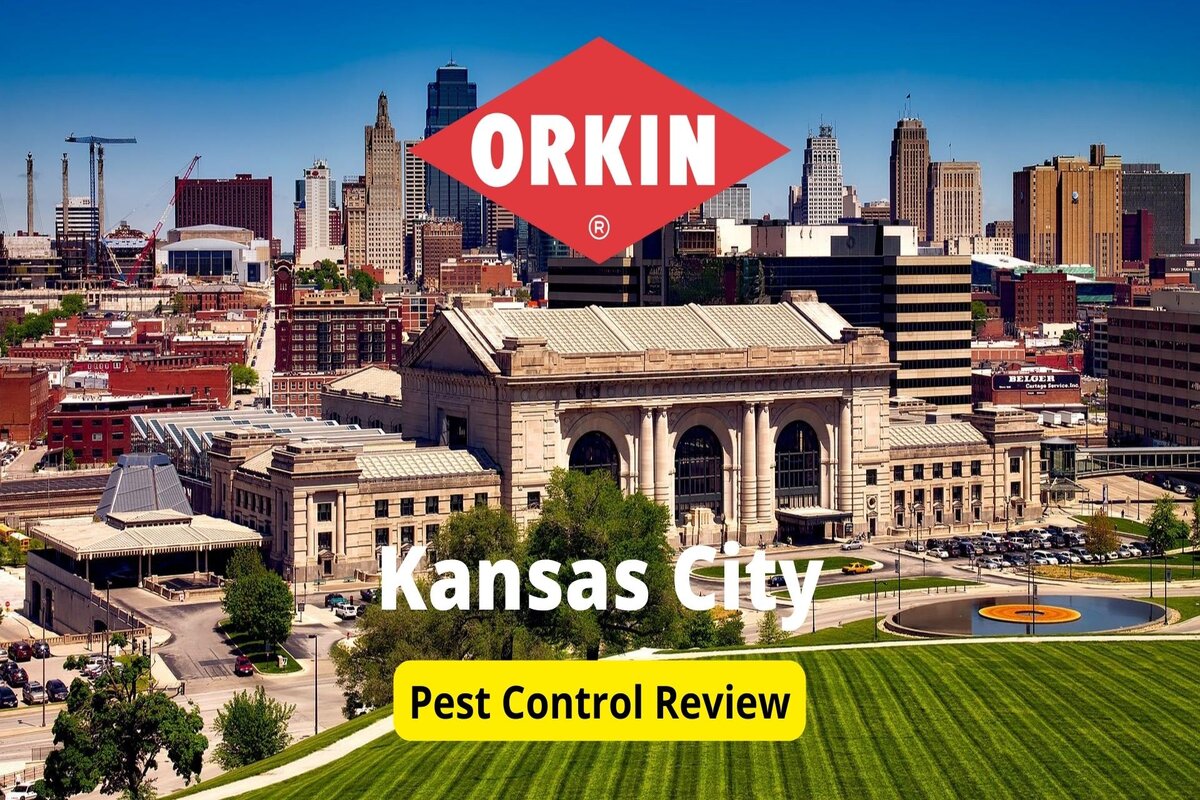 Text: Orkin in Kansas City Pest control Review | Bakcground Image: Kansas City Union Station