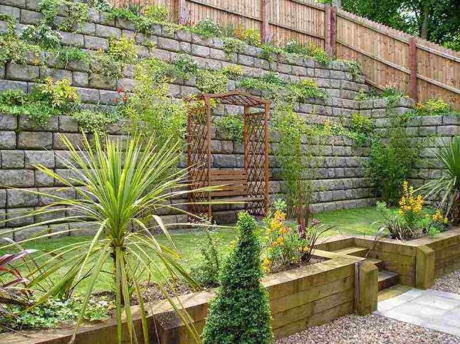 Landscaping with retaining wall