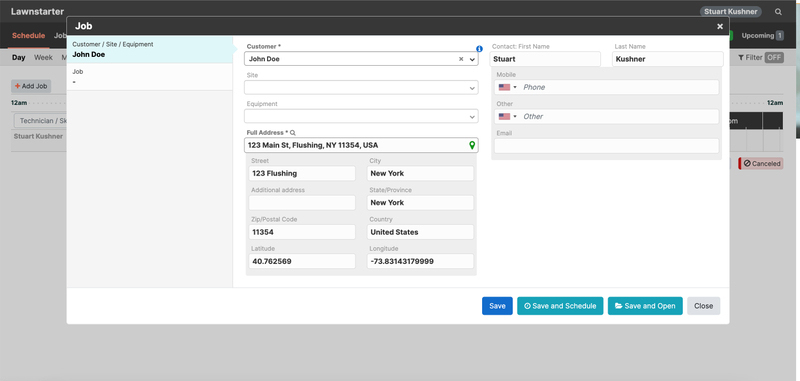 Form to create a job in Synchroteam