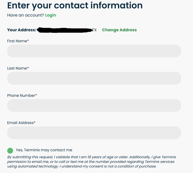 terminix enter your contact information