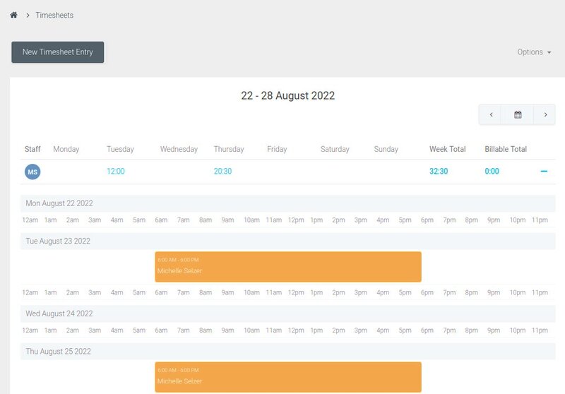 Example timesheet on Tradify web