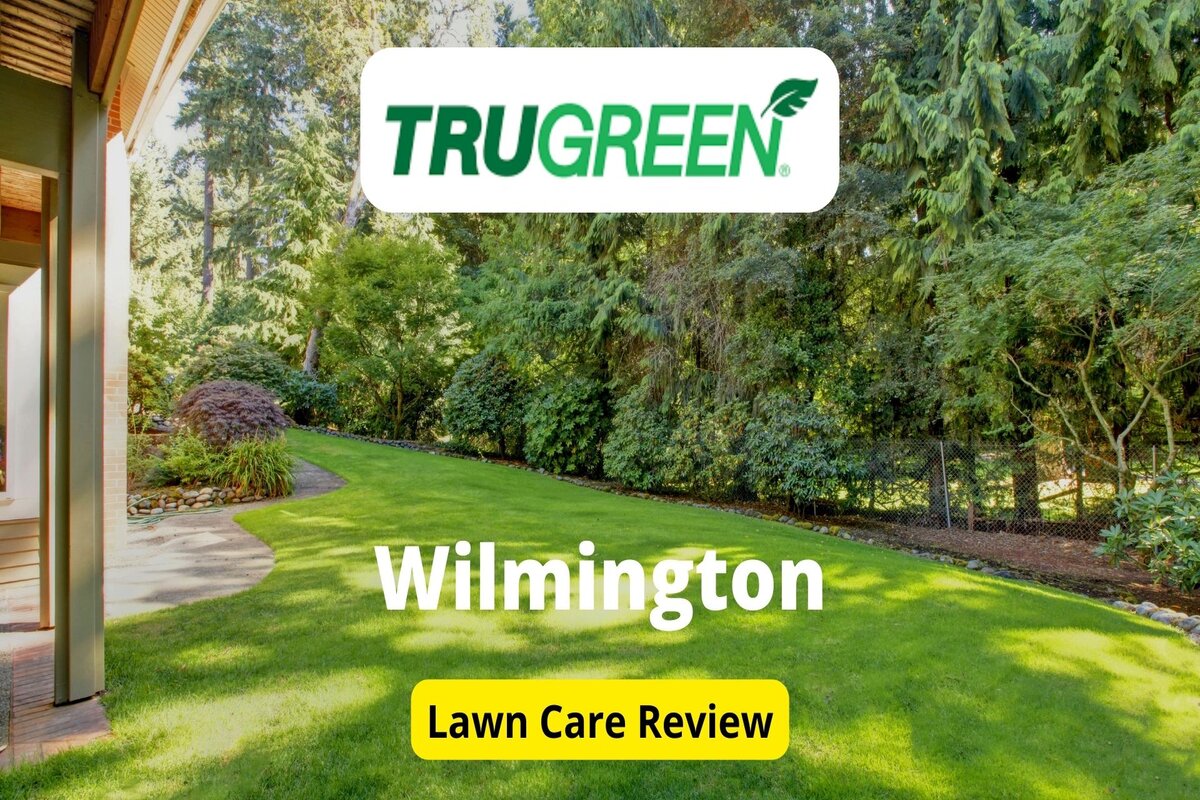 Text: Trugreen in Wilmington | Background Image: Lawn in front of house