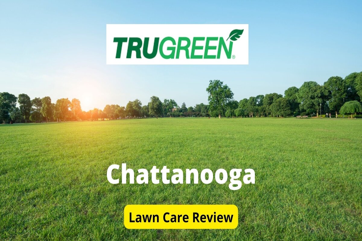 Text: trugreen in Chattanooga | Background Image: Green fields in back green trees with sunshine