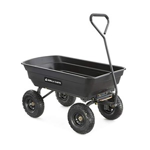 Gorilla Carts GOR4PS Poly Garden Dump Cart with Steel Frame and 10-in. Pneumatic Tires, 600-Pound Capacity, Black