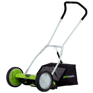 Greenworks 16-Inch Reel Lawn Mower with Grass Catcher 25052,Black/Green