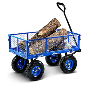 Landworks Lawn & Garden Utility Cart / Beach Wagon, All Terrain, w/ Heavy Duty Removable Side Meshes, 400 lbs Cap, Blue