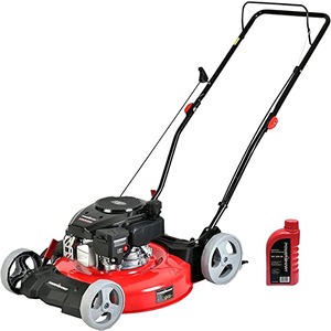 PowerSmart Lawn Mower, 21-inch & 144CC, Gas Powered Push Lawn Mower with 4-Stroke Engine, 2-in-1 Mower Without Bag, 5 Adjustable Heights (1.18''-3.0''), Oil Not Included