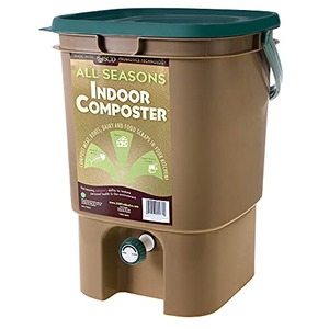 All Seasons Indoor Composter Starter Kit – 5 Gallon Tan Compost Bin For Kitchen Countertop With Lid