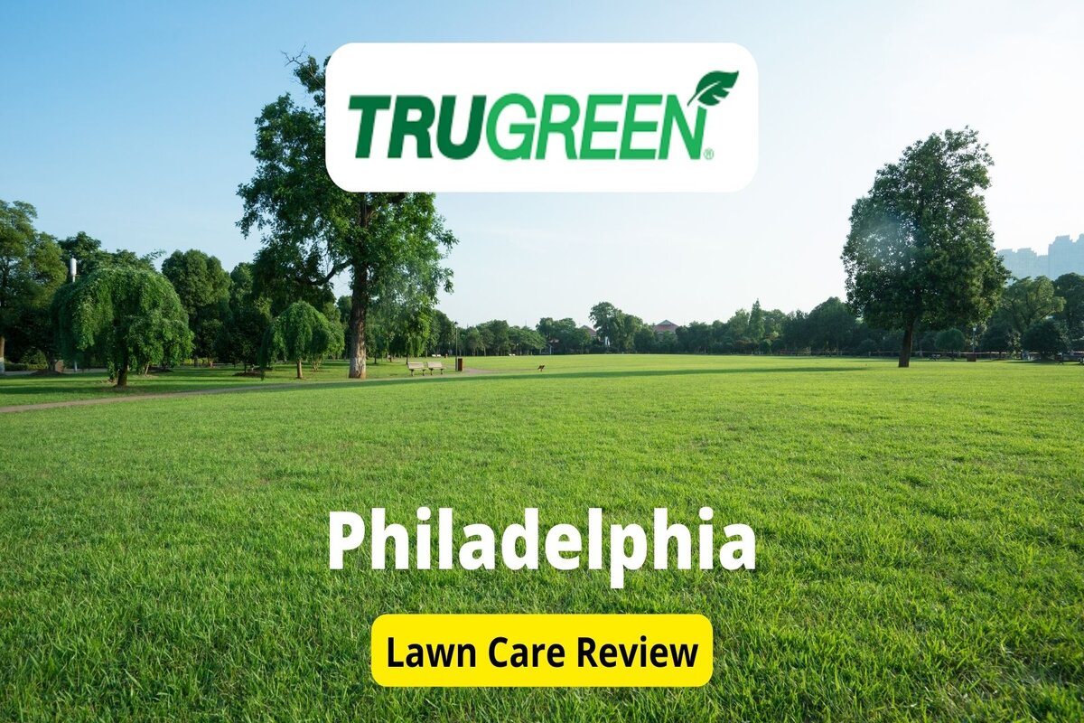 Text: Trugreen in Philadelphia| Background Image: Green grass field with trees