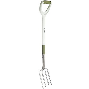 Worth 42 Inch Garden Spading Fork, 4-Tine Stainless Steel Border Digging Fork, Potato Pitch Fork for Gardening with Plastic-Coated Steel Handle and Ergonomics No-Slip Cushioned D-Grip