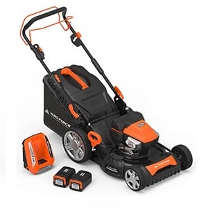 Yard Force YOLMX225300 120V 2.5Ah x 2 Lithium-Ion 22” SP 3-in-1 Mower Torque-Sense, One Size, Black/Orange