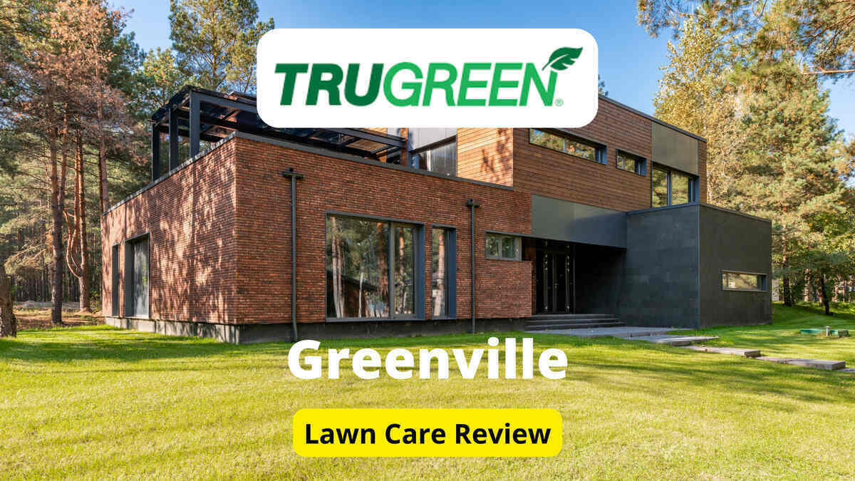 Text: Trugreen in Greenville| Background Image: Green grass field with trees