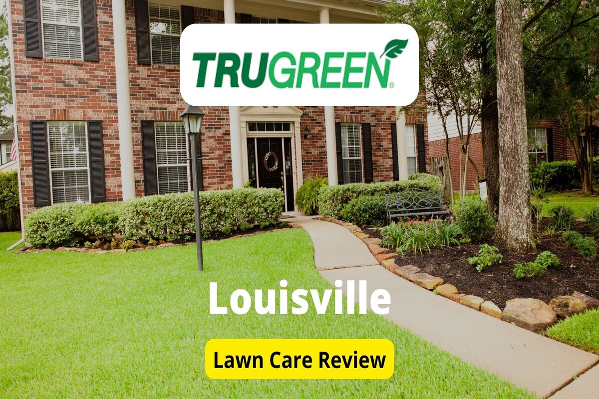 Text: trugreen in louisville | Background Image: Lawn in front of house