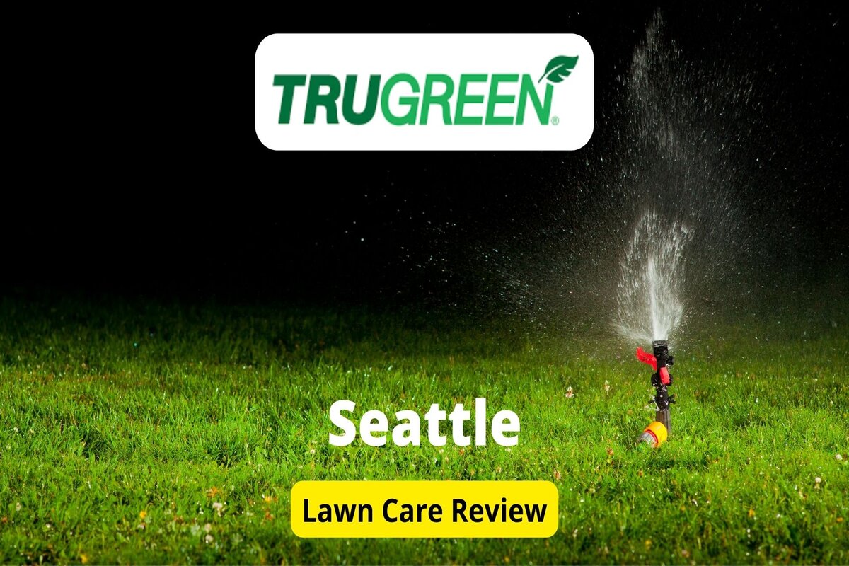 Text: Trugreen in Seattle | Background Image: Water Sprinkels on Ground using Shower