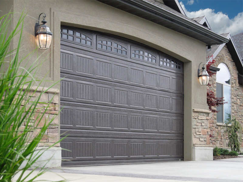 Garage door of a house in brown color