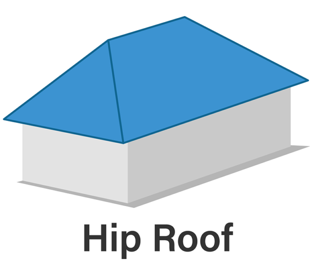 Illustration of a hip roof with slopes on all four sides