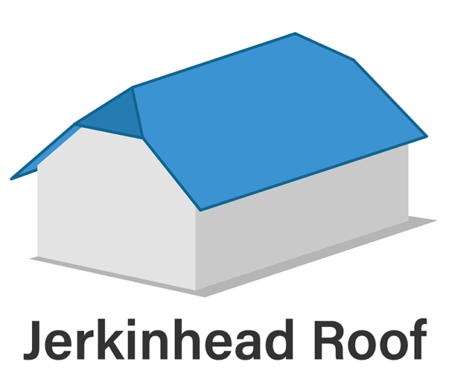 Jerkinhead roof style with slope on sides and looks to be folded up on the corners