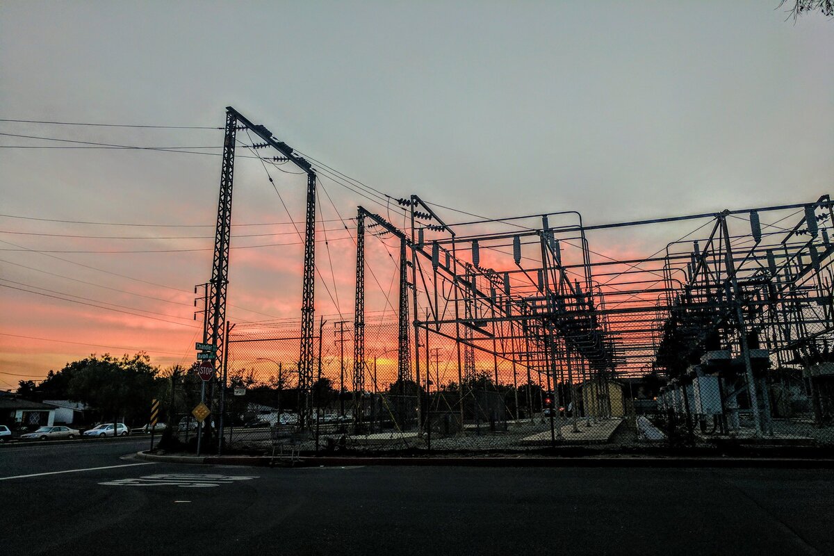 Transformer station and sunset