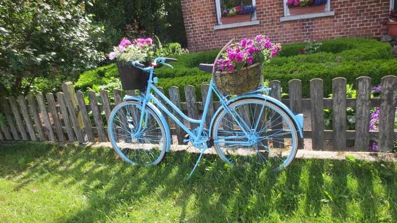 decorated bicycle in a garden