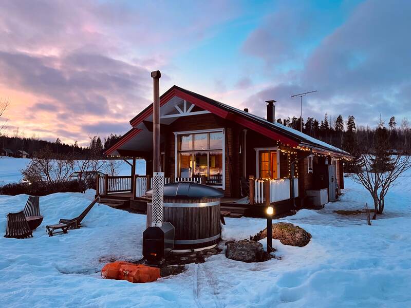 A hot tub in winter patio