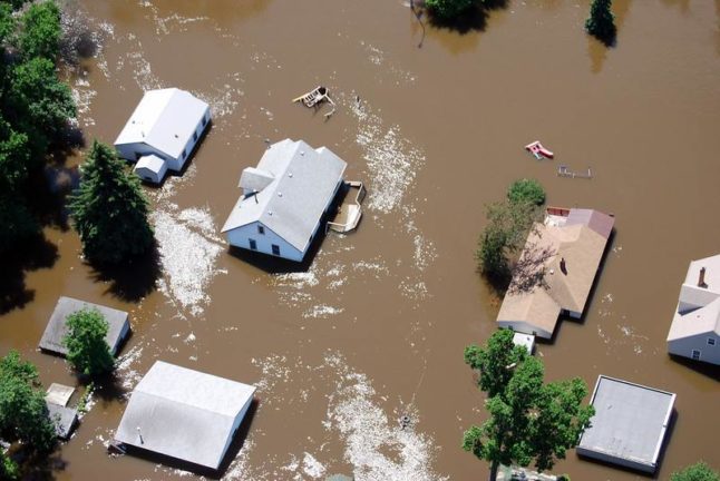Aerial photo of Minot, N.D., flooded from the Souris River