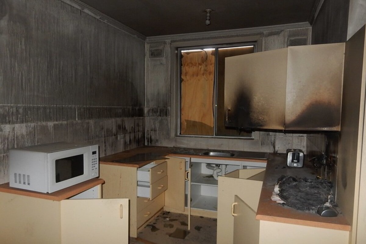 Burned Kitchen and kitchen Appliances