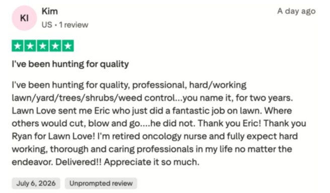 trustpilot review about lawnlove