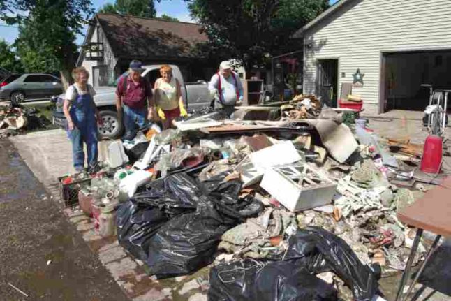 Piled up debris from flood