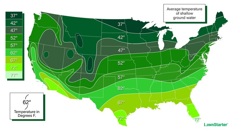 map of average temperature of shallow ground water