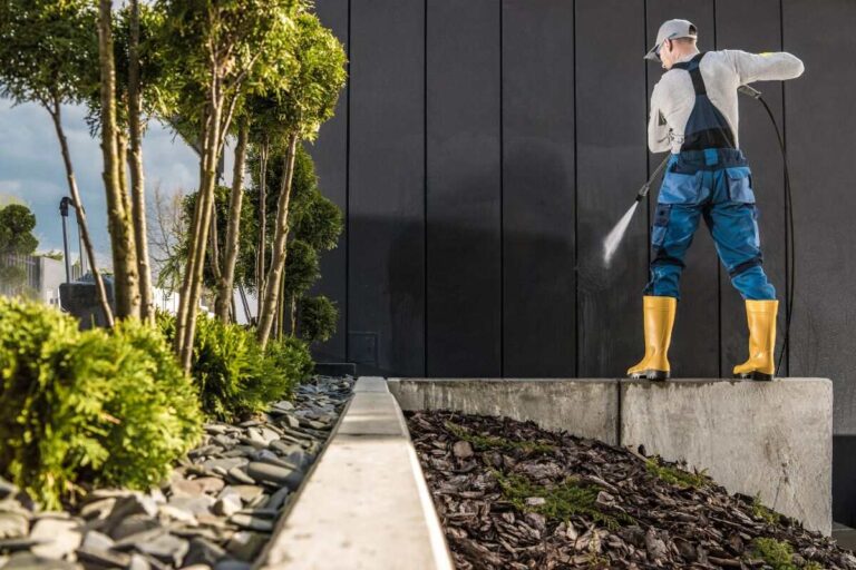 pressure washing the house wall